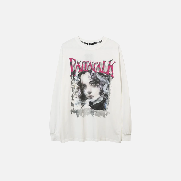 Dark-Craft Noir Style Portrait Designed Long-Sleeve T-Shirt alternatif görünüm