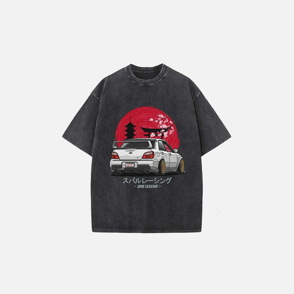 Acid-Rinsed Rising-Sun Speedway Car T-Shirt