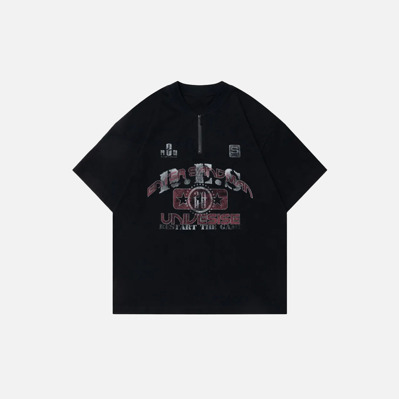 Stand-Out Designed Relaxed-Cut Rebel-Cut Noir-Edge Short Sleeve T-Shirt