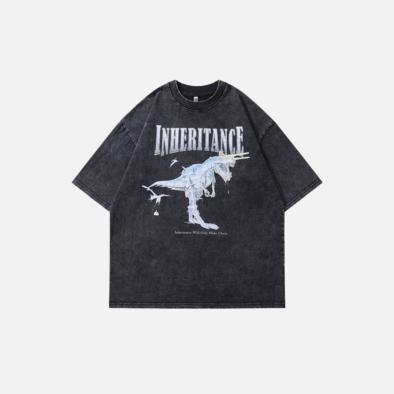 Designed Robot Dinosaur Print Short Sleeve T-Shirt