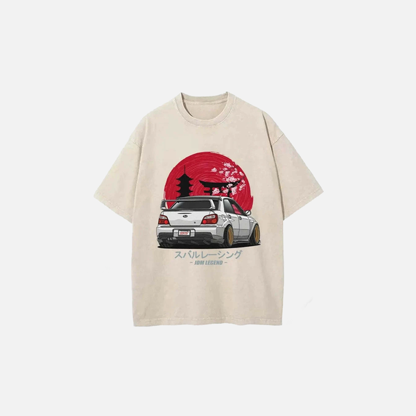 Acid-Rinsed Rising-Sun Speedway Car T-Shirt alternatif görünüm