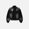 Faded Letter Embroidered Baseball Varsity Denim Jacket