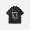 Oversized Street-Culture Faded Celestial-Wing Statue T-Shirt