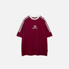 Front view of the red Side Striped Sports T-shirt in a gray background 