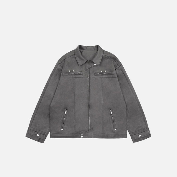 Oversized Solid Zip-Up Field Jacket