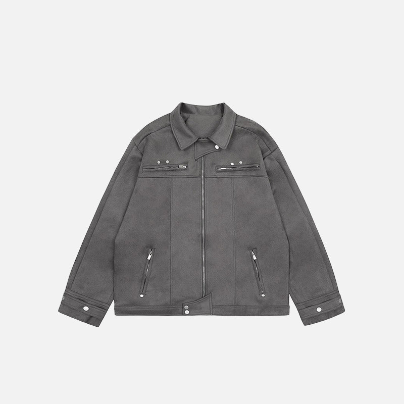 Oversized Solid Zip-Up Field Jacket