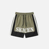 Front view of the army green Contrast Color Drawstring Sports Shorts in a gray background 