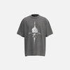 Front view of the grey Celestial Bloom T-shirt in a gray background