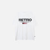 Front view of the white Y2k Loose Retro Printed T-shir in a gray background