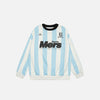 Front view of the blue Classic Sports Striped T-shirt in a gray background