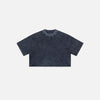 Front view of the royal blue Women's Retro Washed Distressed T-shirt in a gray background