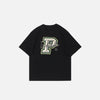Front view of the black Loose Short-sleeved Classic T-Shirt in a gray background 