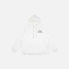 Front view of the white Y2K Silent Gesture Hoodie in a gray background