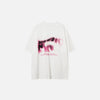 Front view of the white Abstract Statement T-shirt in a gray background