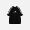 Front view of the black Contrast Color Side Racing T-shirt in a gray background 