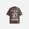 Front view of the brown Loose Punk Rock Anarchy T-shirt in a gray background