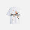 Front view of the white Loose Rose Burning T-shirt in a gray background