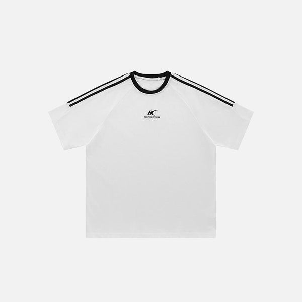 Laid-Back Side Line-Pattern Embroidery T-Shirt alternatif görünüm
