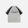 Front view of the grey Blackween Raglan Graphic T-shirt in a gray background