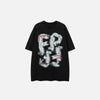 Front view of the black Loose Faded Washed T-Shirt in a gray background 