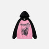 Front view of the pink Nightwalker Horror Hoodie in a gray background