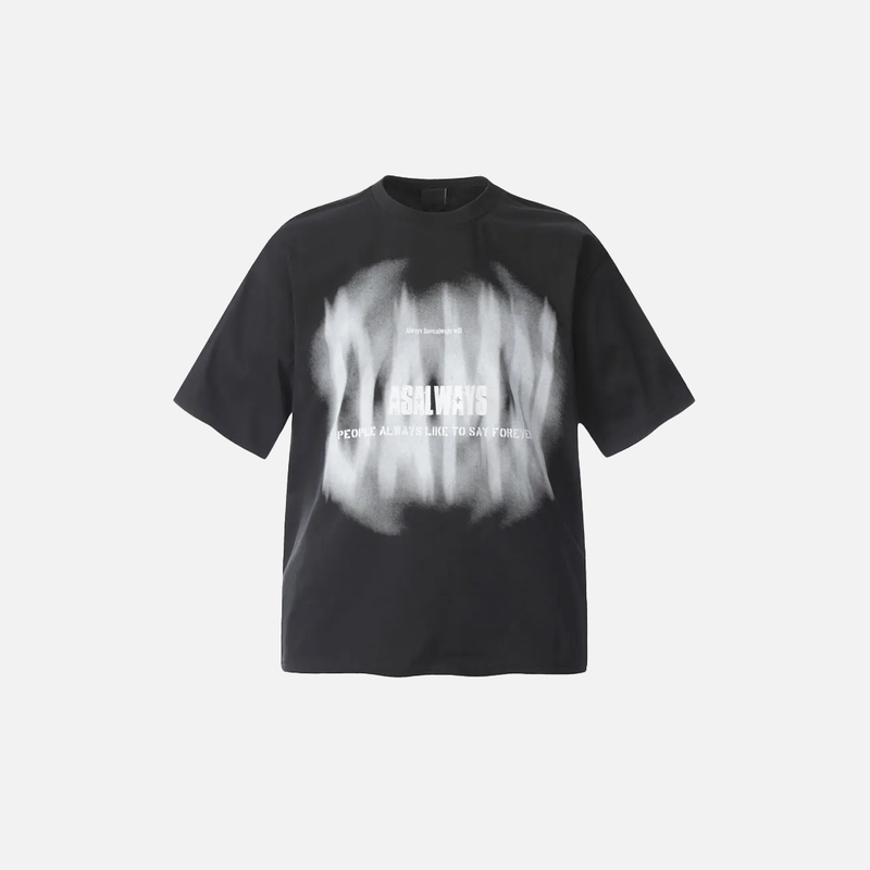 Block-Style Drop-Shoulder Print Illustrated Noir-Edge T-Shirt