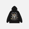 Front view of the black Playful Cats Graphic Hoodie in a gray background