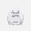 Front view of the white Oversized Racing Loose Sweatshirt in a gray background