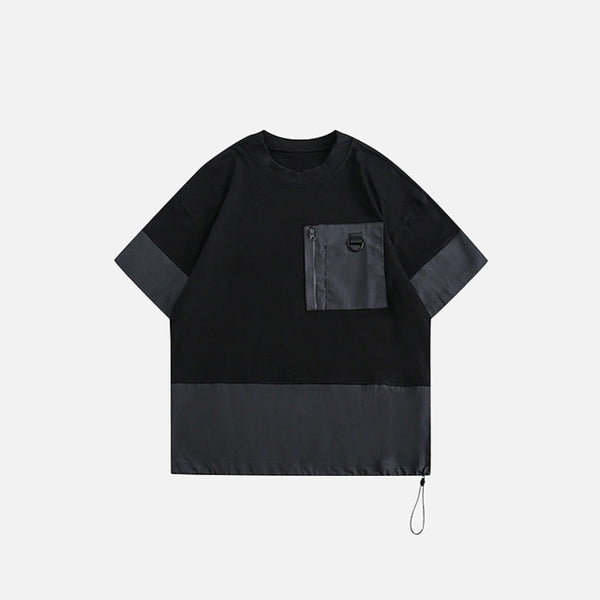 Front view of the black Modern Contrast Pocket T-shirt in a gray background