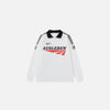 Front view of the white Ausleben Sport Polo Shirt in a gray background