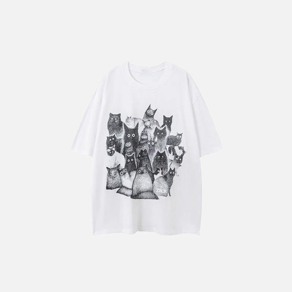 Staring Pawed Illustrated Breezy-Cut T-Shirt alternatif görünüm