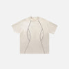 Front view of the beige view of the gray Solid Stripes Loose T-Shirt in a gray background
