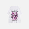 Front view of the white Shadow Grunge Oversized T-shirt in a gray background