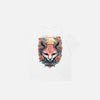 Front view of the white Irregular Fox Print Graphic T-shirt in a gray background 