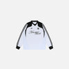 Front view of the white New Wave Sports T-shirt in a gray background