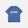 Front view of the blue Y2k Vintage Gothic T-Shirt in a gray background