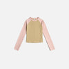 Front view of the pink  Color Contrast Long Sleeve Women's T-shirt  in a gray background