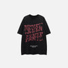Front view of the black Letter Printed Washed Loose T-Shirt in a gray background 