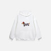 Front view of the white Dachshund Embroidered Hoodie in a gray background