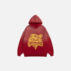 Front view of the red Star Washed Loose Hoodie in a gray background 