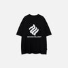 Front view of the black Vintage Patchwork Loose T-shirt in a gray background 