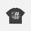 Front view of the dark grey Afterthought Spiked T-shirt in a gray background