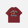 Front view of the red Cute Graphic Loose T-Shirt in a gray background 