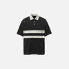 Dirty Color Block Line-Pattern Collar-Knit T-Shirt