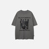 Front view of the dark grey 90's Spiky Head Loose T-shirt in a gray background 