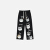 Y2K Bol Kesim Kedi Baskılı Pantolon, önden görünüm — Navra Wear
