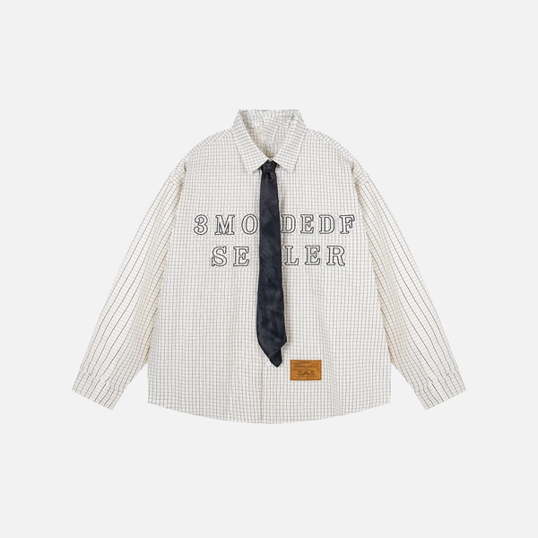 Tie-Neck Embroidered Plaid Heritage Shirt alternatif görünüm