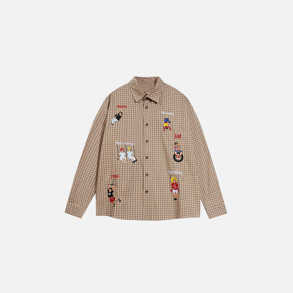 Illustrated Character Check Shirt alternatif görünüm