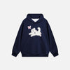 Front view of the navy blue Cat And Butterfly Hoodie in a gray background