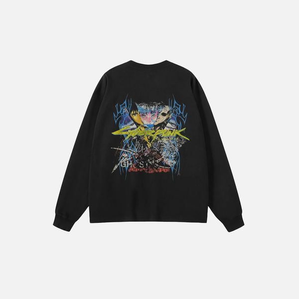 Black Animated-Print Devil Visual Long Sleeve T-Shirt alternatif görünüm